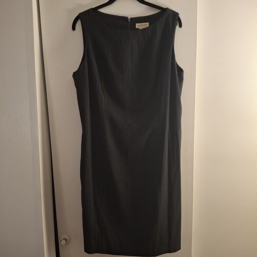 Apostrophe Stretch Women's Elegant Gray Pinstripe Sleeveless Dress